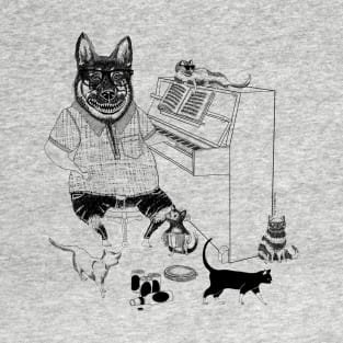 Katzenhaus German Shepherd and lots of Cats playing Piano! T-Shirt